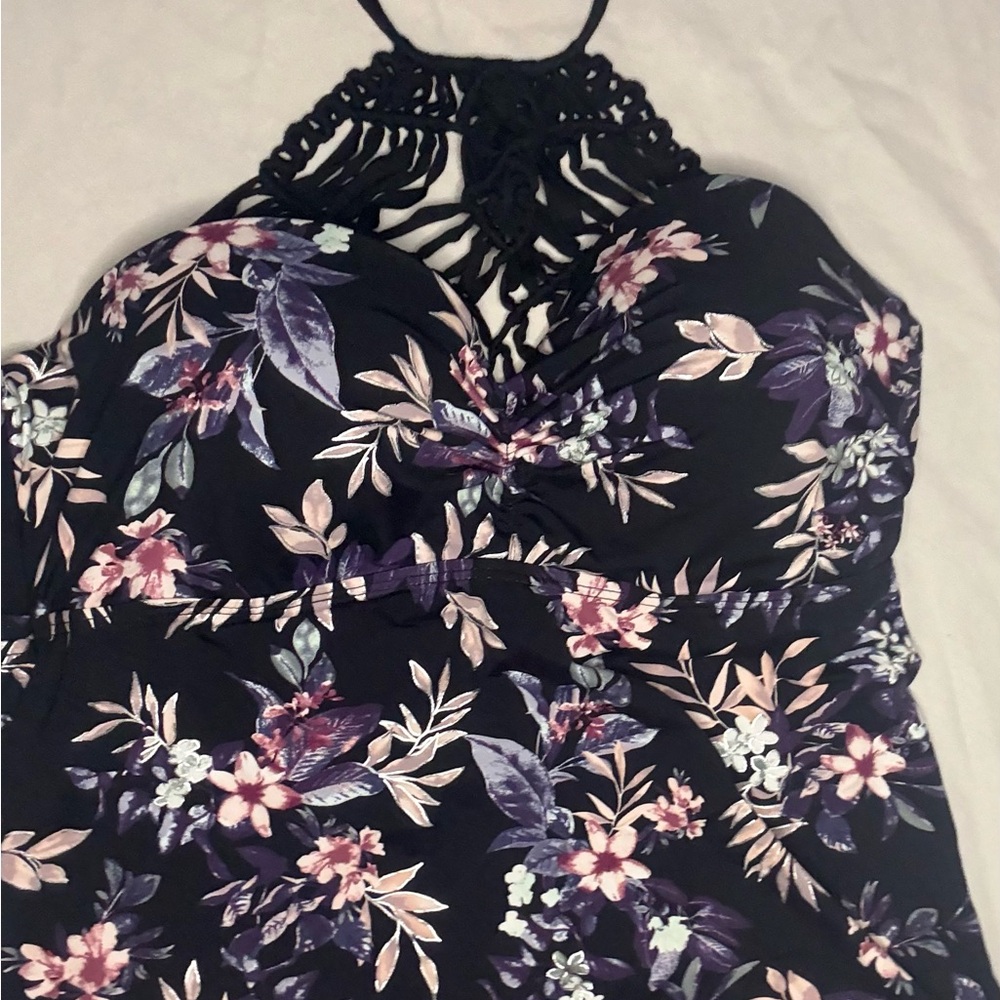 Floral Halter swim top with Black design - Picture 1 of 7